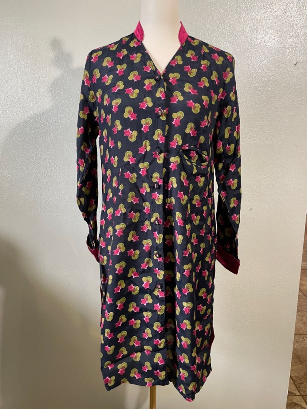 Vtg April Cornell Cornell Trading Floral Dress Button Front Long Sleeve Small
